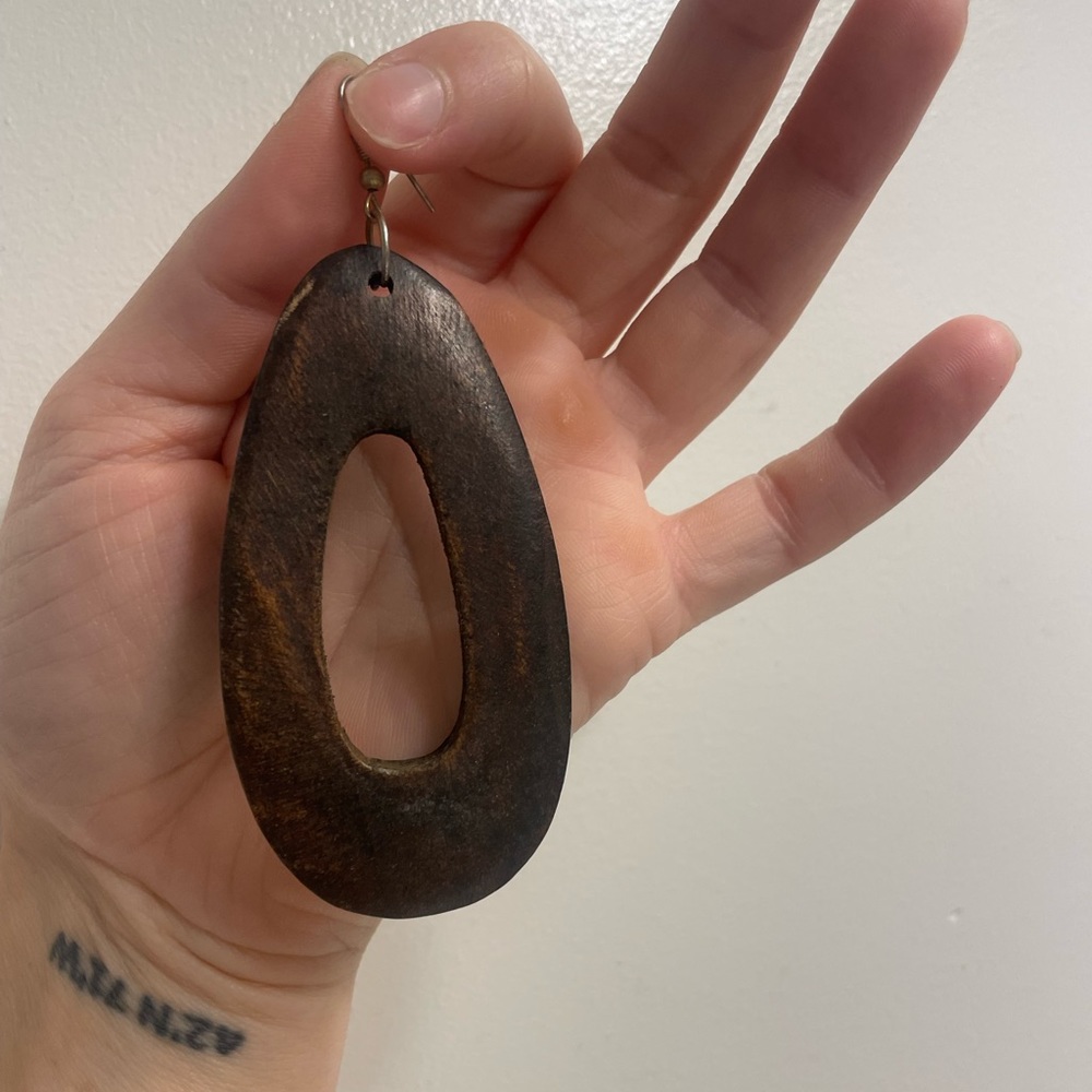 Handmade Hollow Waterdrop Wooden Earrings